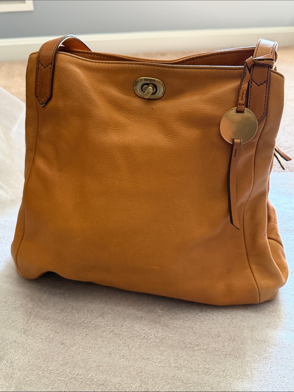 Margot NY Genuine Leather Shoulder Bag in Tan - Classic Everyday Carry